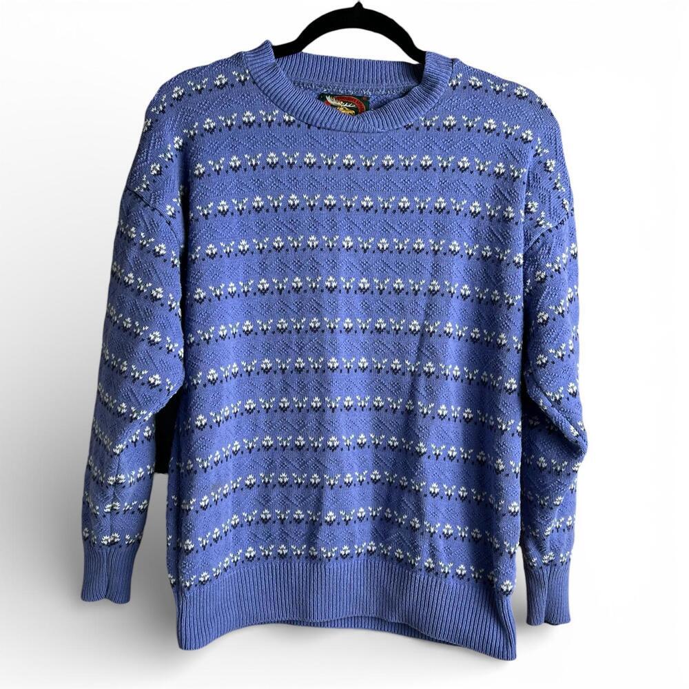 Vintage Alps Women's Apparel Blue Patterned Sweater